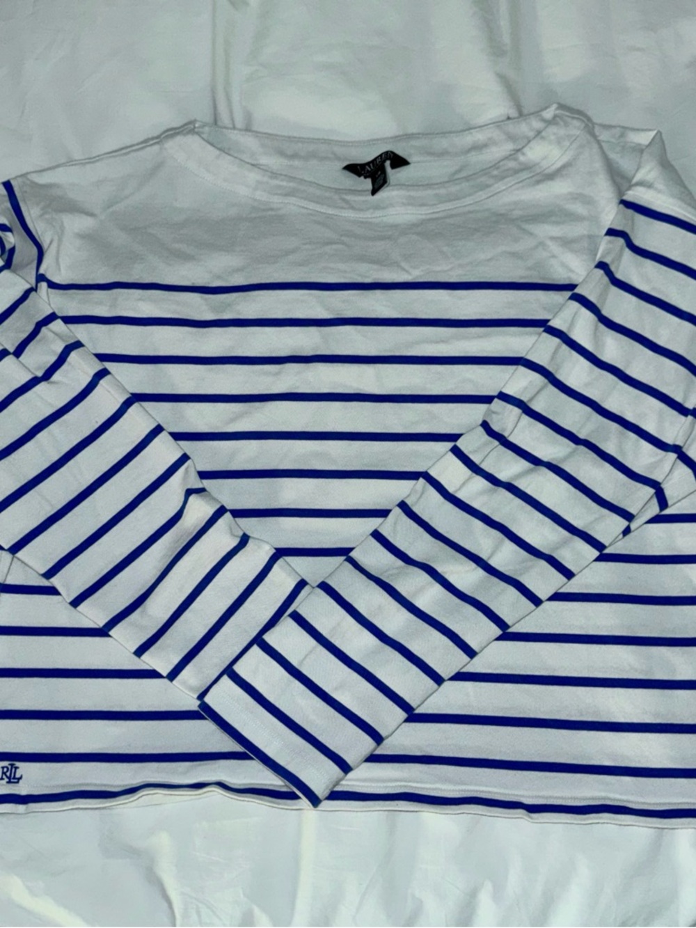 Lauren Ralph Lauren White Long-Sleeve Top with Blue Stripes - Picture 3 of 4